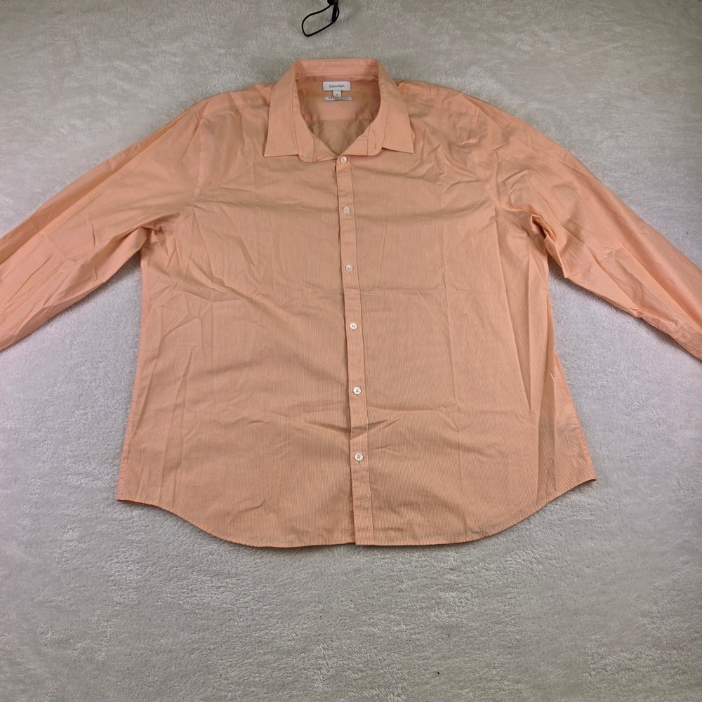 Calvin Klein Peach White Pinstripe Button Down Shirt Long Sleeve XXL